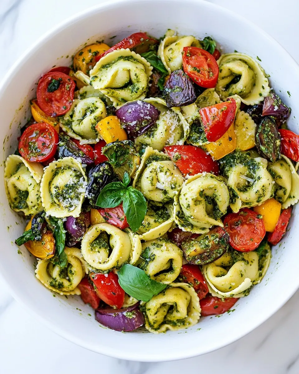 Easy Tortellini with Pesto and Roasted Veggies recipe photo
