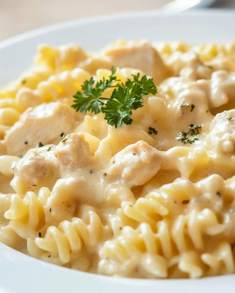 Savory Triple Cheddar Chicken Pasta shot
