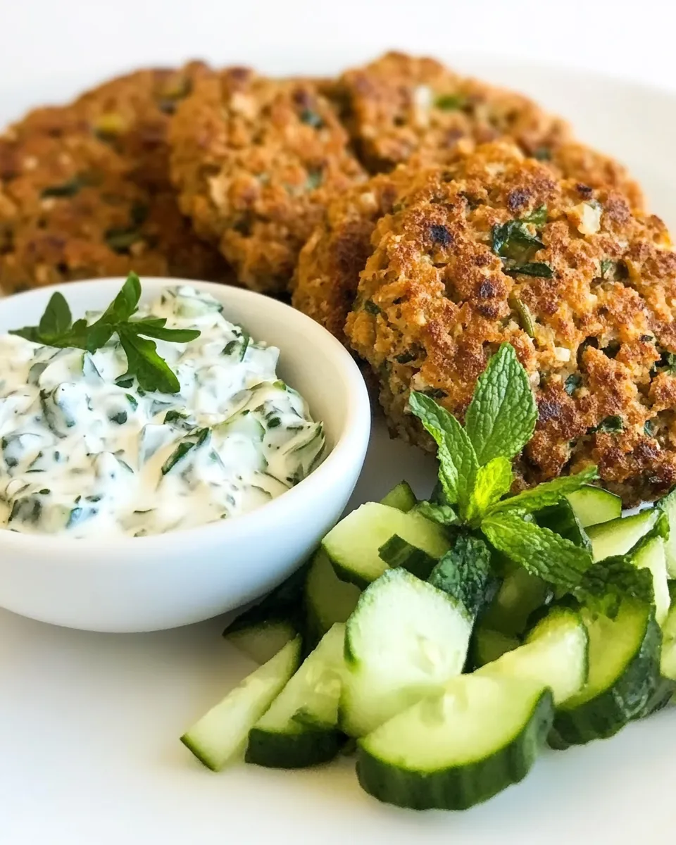 Homemade Turkey Kibbeh With Cucumber Salad & Mint Yogurt Sauce photo