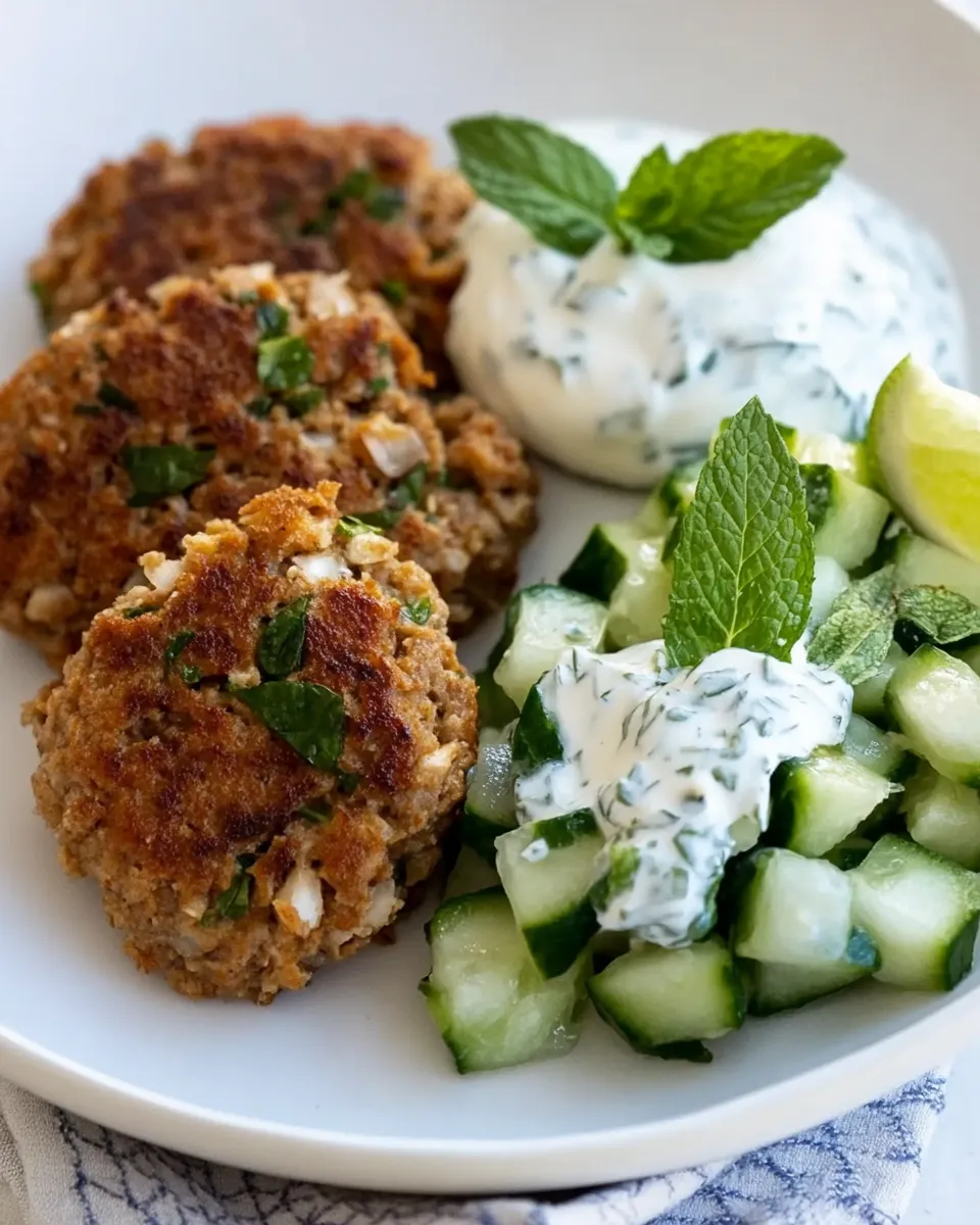 Delicious Turkey Kibbeh With Cucumber Salad & Mint Yogurt Sauce dish photo