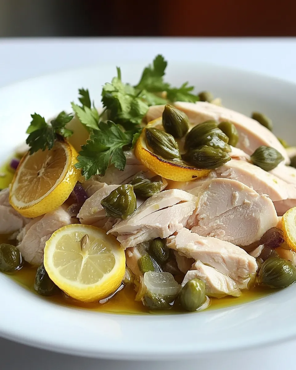 Easy Turkey Salad with Lemon, Capers, Mustard and Cornichons food shot