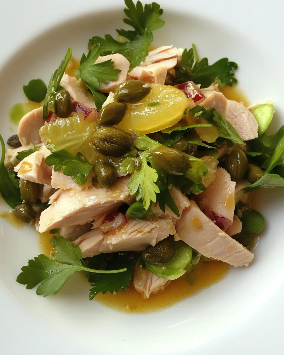 Delicious Turkey Salad with Lemon, Capers, Mustard and Cornichons plate image