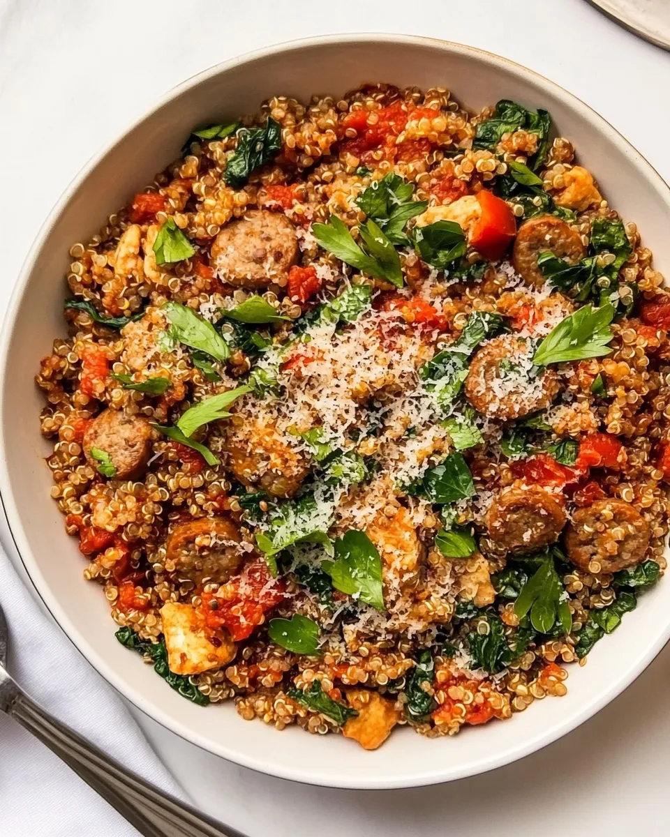 Quick Turkey Sausage and Quinoa Pizza Bowl food shot