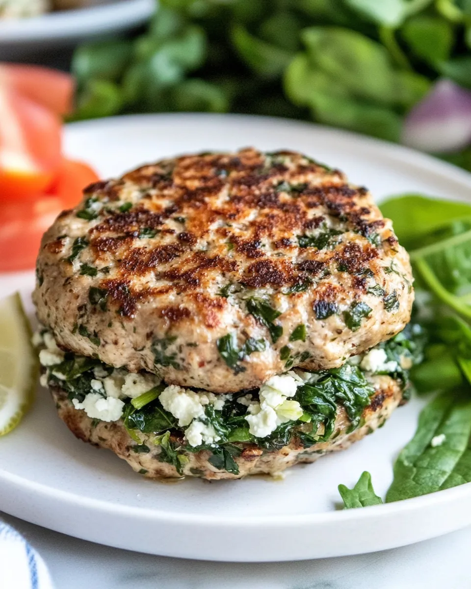 Easy Turkey Spinach Feta Burgers recipe image