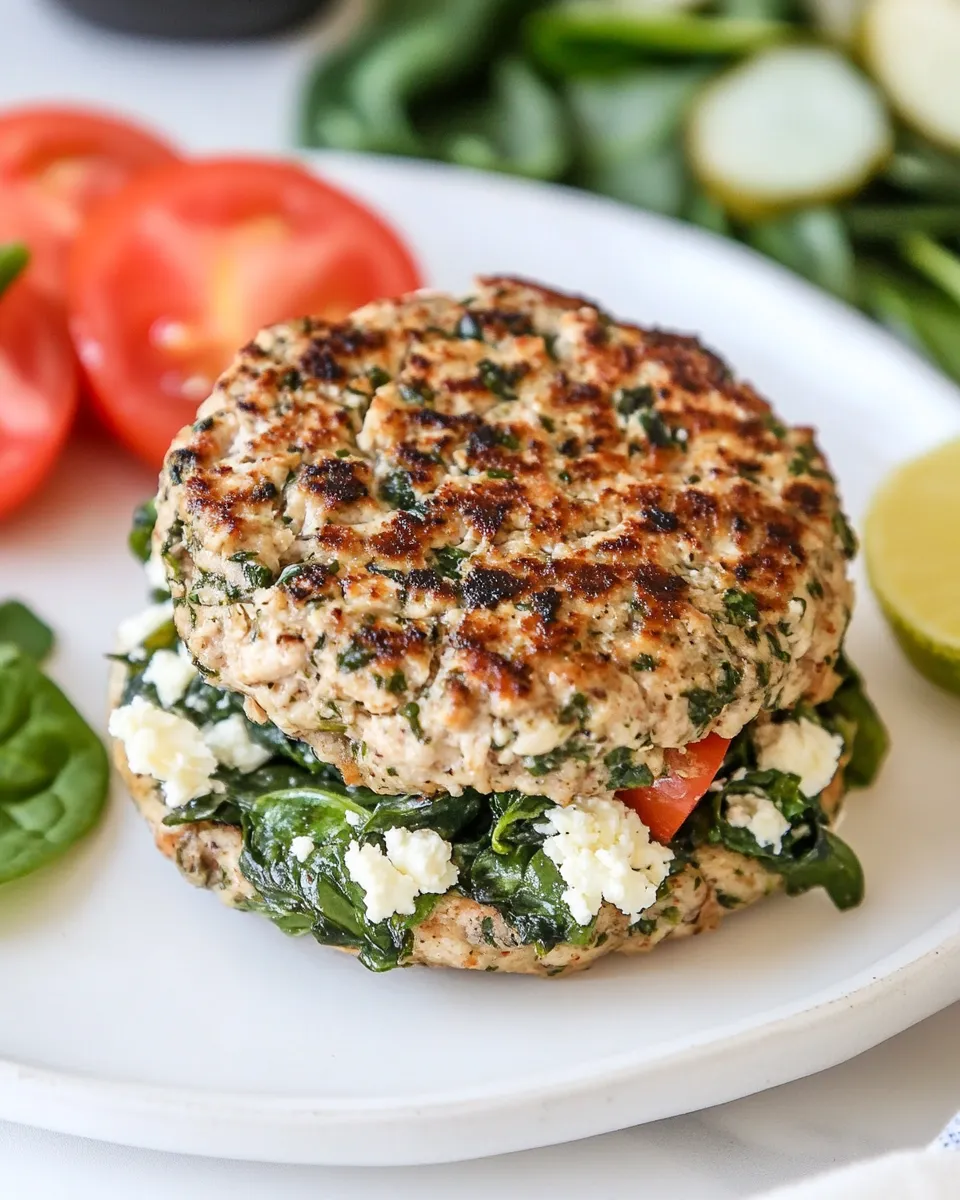 Delicious Turkey Spinach Feta Burgers food shot