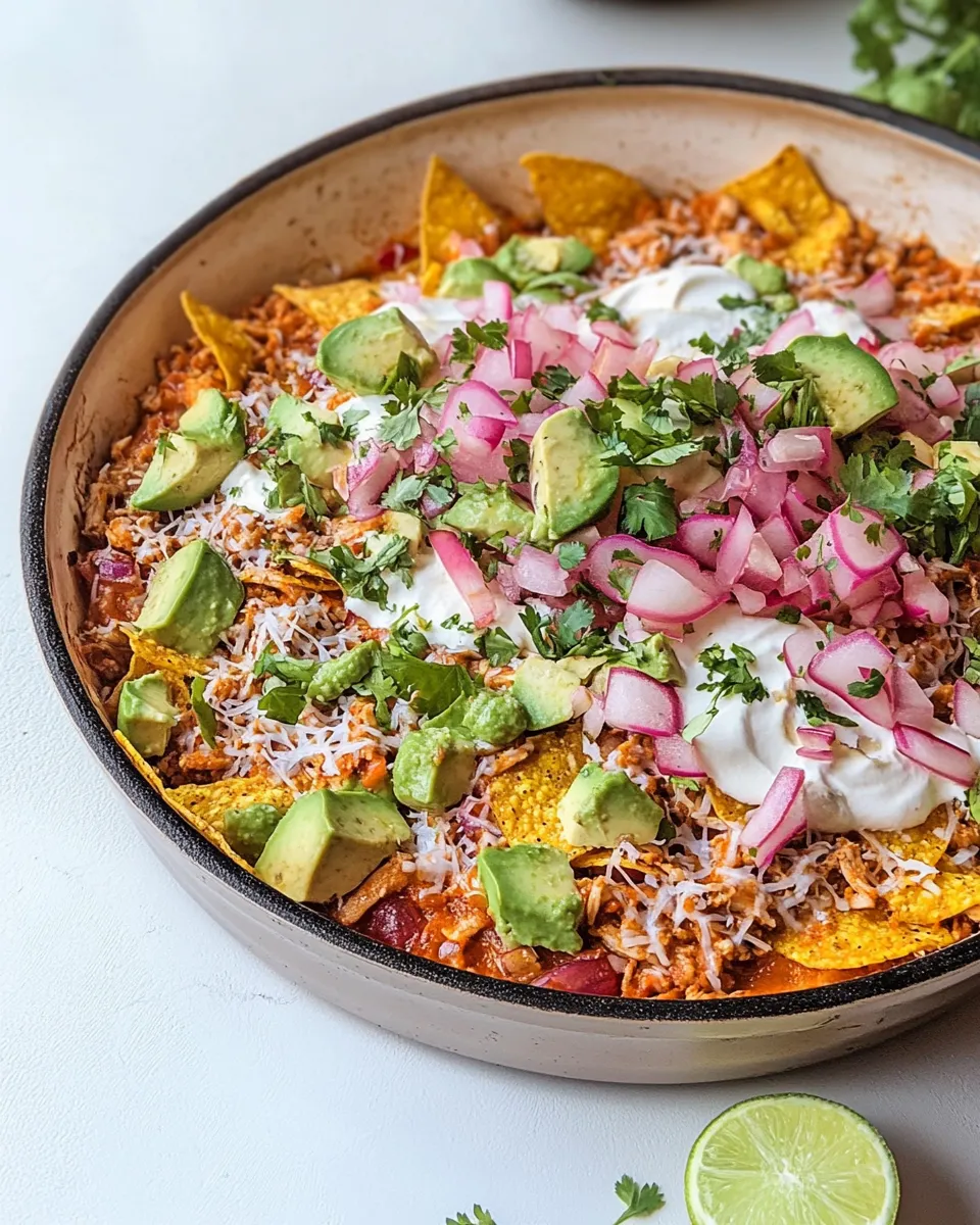 Delicious Turkey Taco Nacho Skillet. plate image
