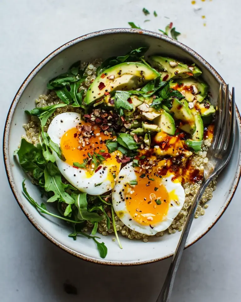 Homemade Turkish Egg and Quinoa Breakfast Bowl. recipe photo