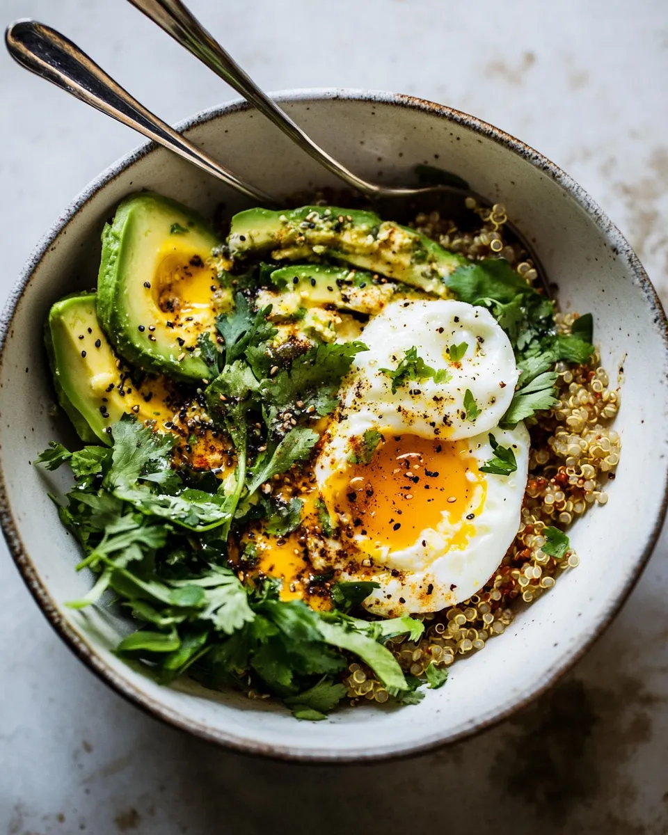 Easy Turkish Egg and Quinoa Breakfast Bowl. dish photo