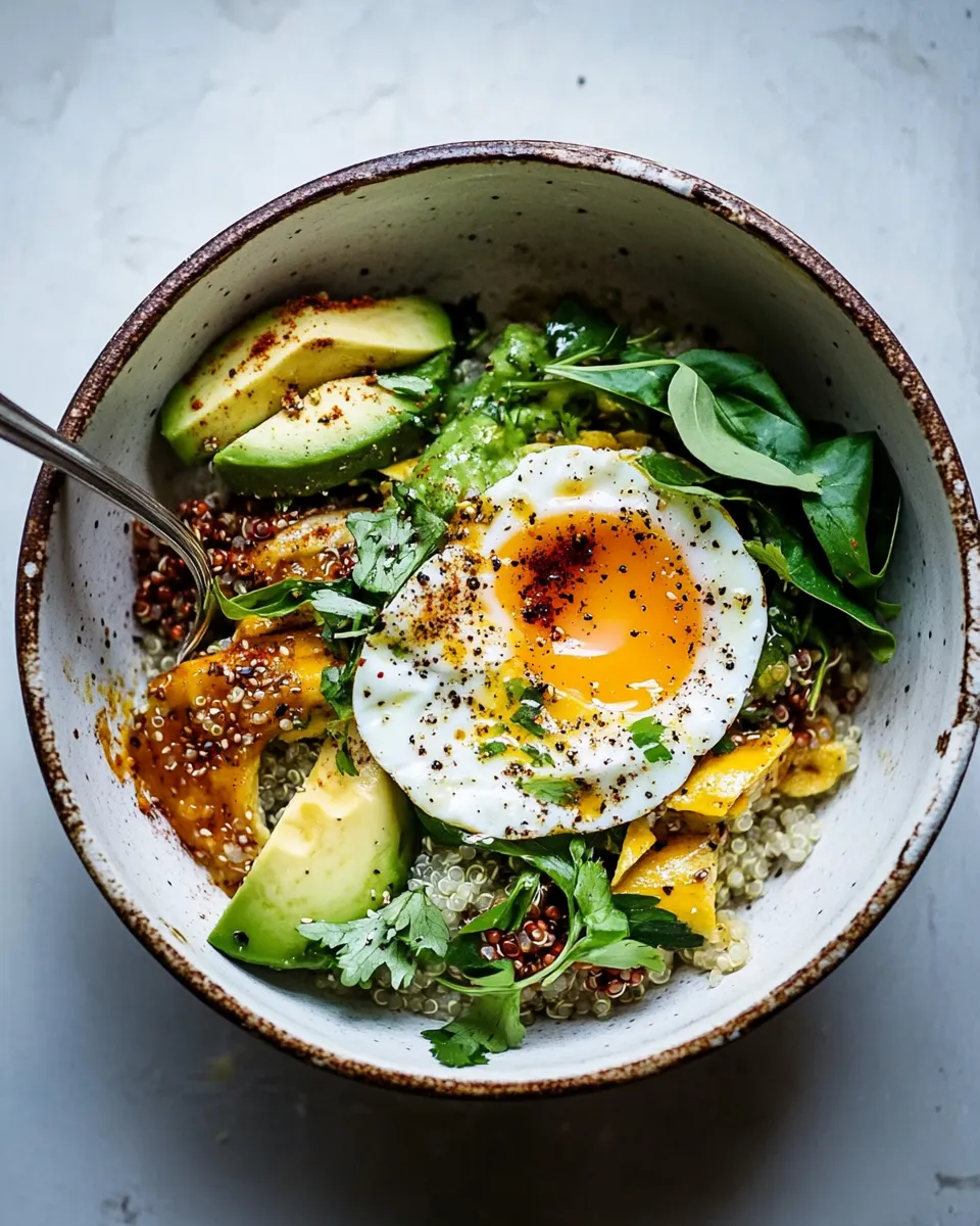 Delicious Turkish Egg and Quinoa Breakfast Bowl. plate image