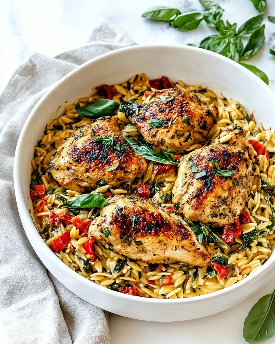 Healthy Tuscan Chicken and Orzo dish photo