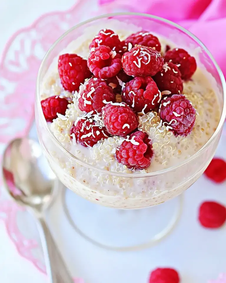 Homemade Vanilla Bean Coconut Quinoa Pudding with Honey Drizzled Raspberries. recipe photo