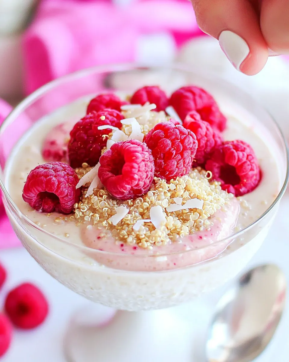 Delicious Vanilla Bean Coconut Quinoa Pudding with Honey Drizzled Raspberries. picture