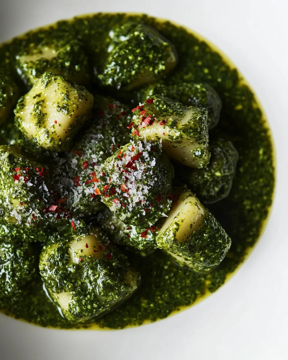 Delicious Vegan Potato Gnocchi with Kale Sauce shot