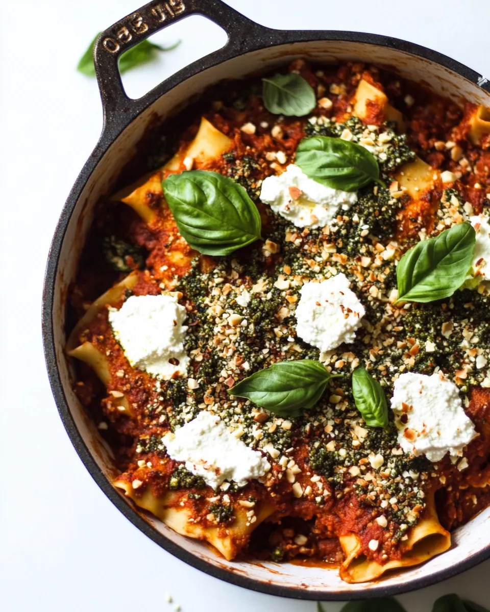 Tasty Vegan Skillet Lasagna with Homemade Almond Ricotta dish photo