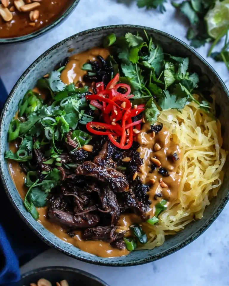 Sweet Vietnamese Lemongrass Beef and Spaghetti Squash Noodle Bowls with Peanut Sauce. image
