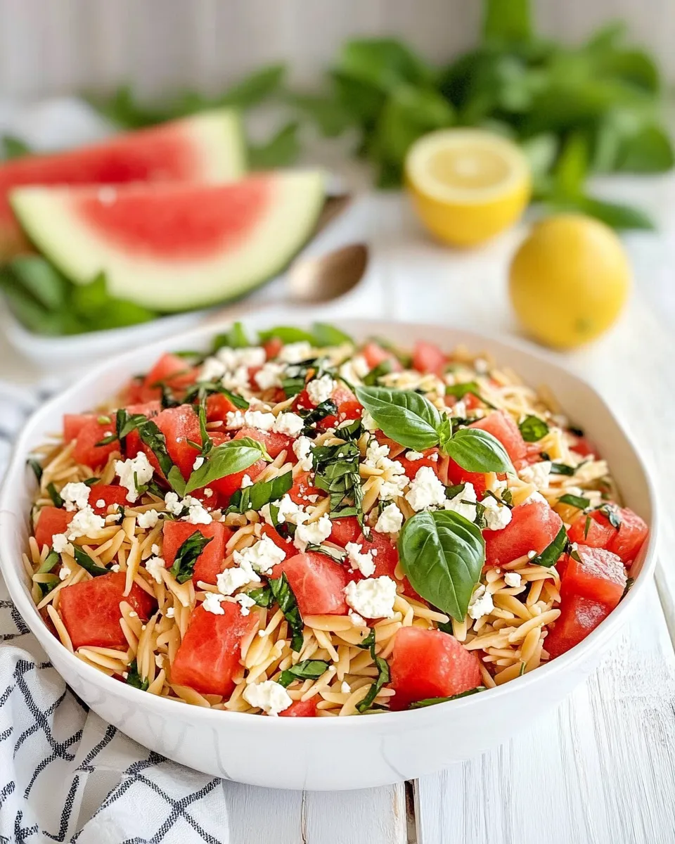 Fresh Watermelon Feta Orzo Salad with Lemon and Basil recipe photo