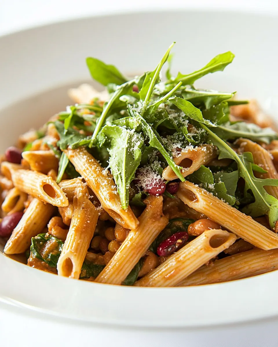 Homemade Whole Grain Penne Pasta with Greens & Beans photo