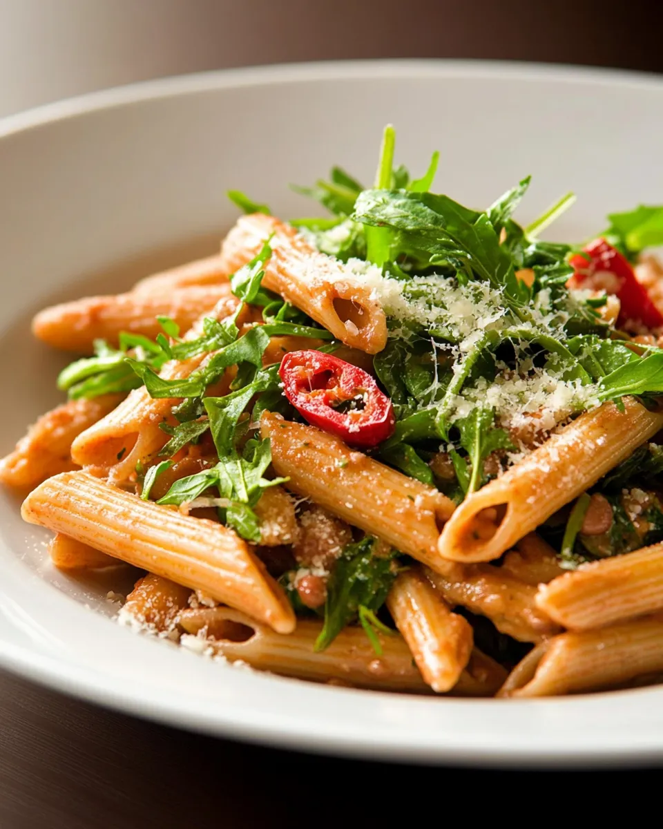 Healthy Whole Grain Penne Pasta with Greens & Beans shot